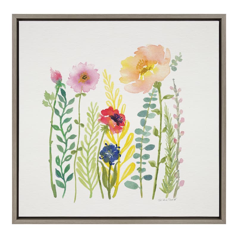 Kate and Laurel Sylvie Flower and Ferns Framed Canvas by Patricia Shaw