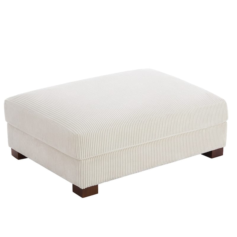 Modern Cotton/Linen Oversize Ottoman Bench with Wood Legs