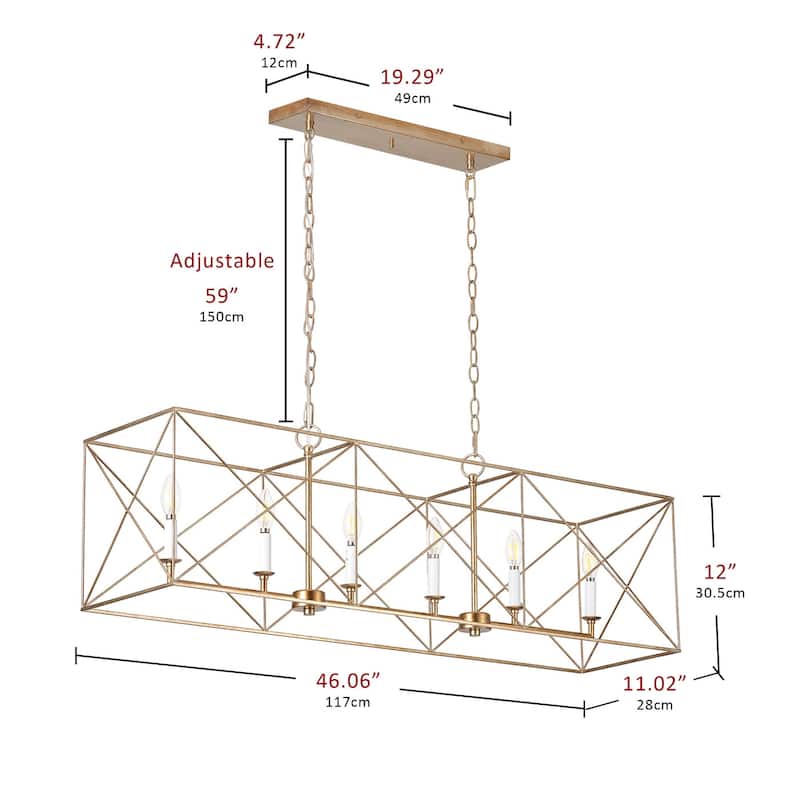 Farmhouse Gold 6-Light Rectangle Kitchen Island Chandelier