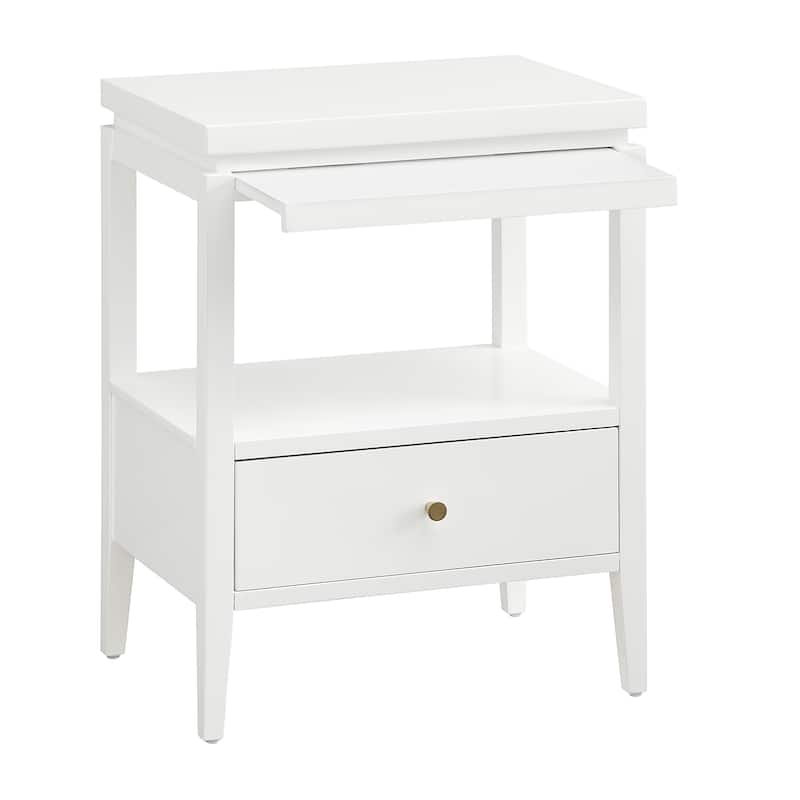 Modern Nightstand with Drawer and Floating Shelf Tapered Legs Design