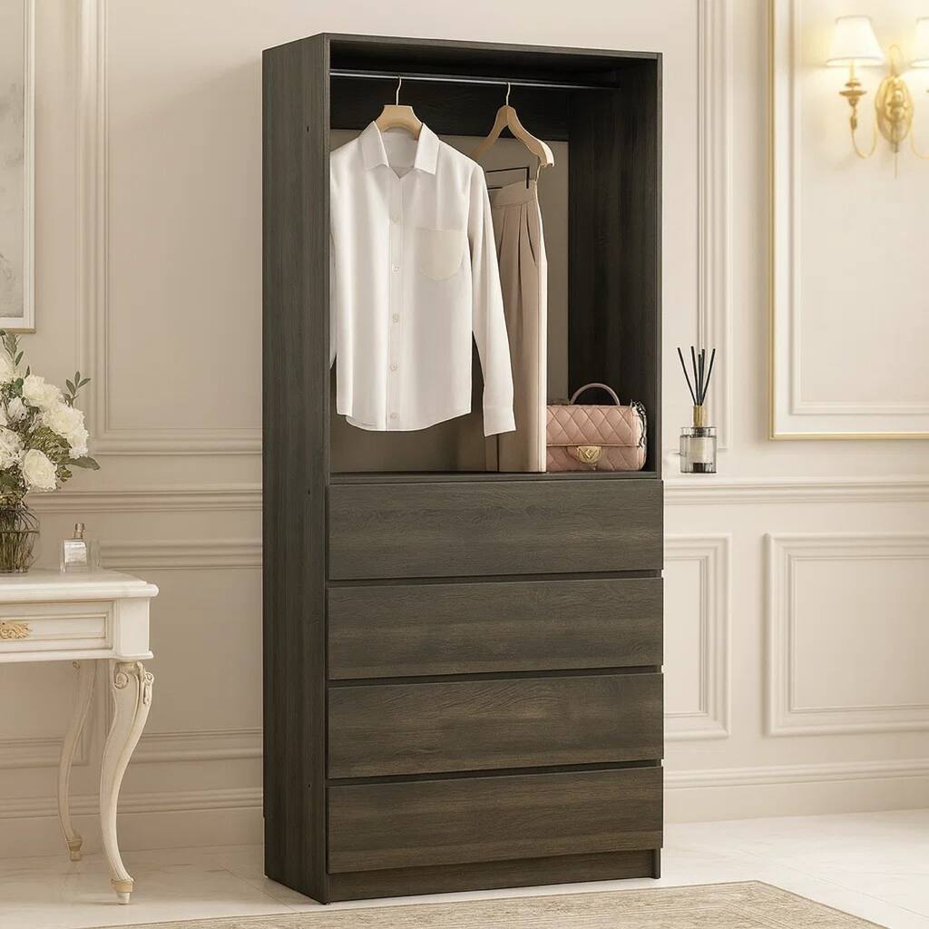 Dee Modular Closet System, 1 Metal Hanging Rod and 4 Drawers, Black Finish