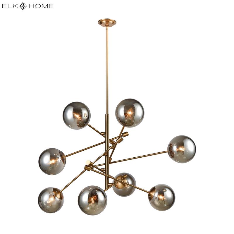 Elk Home Accelerated Brass With Smoked Glass 8 Light Chandelier
