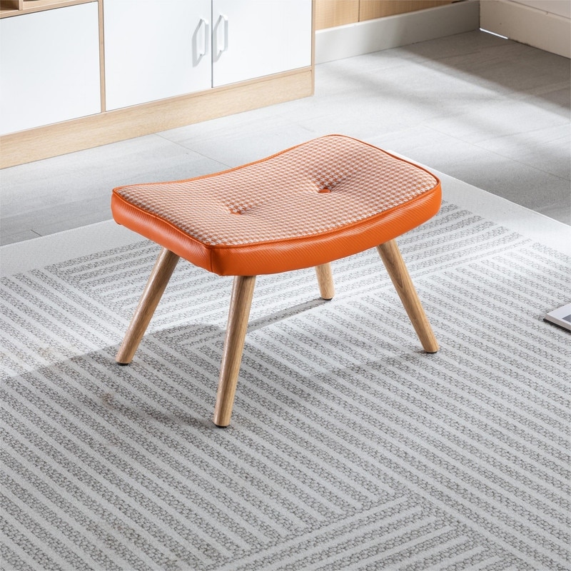 Wood Square Cushion Foot Stool with Non-Slip Pad, Houndstooth Small Ottoman  for Living Room, Orange - Bed Bath & Beyond - 38905688