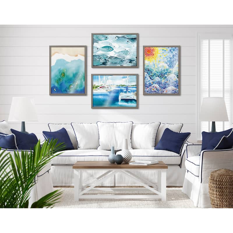 Kate and Laurel Blake Sailing Framed Printed Glass by Janet Meinke-Lau