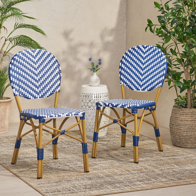 Chic Outdoor PE Rattan and Aluminum French Armless Bistro Chairs