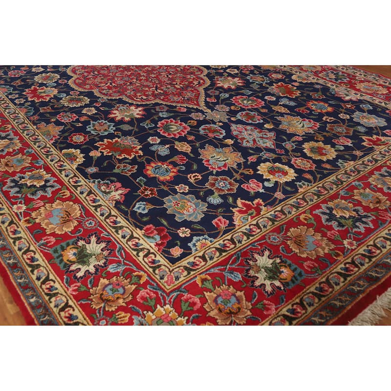 Navy Blue Vegetable Dye Tabriz Persian Large Rug Handmade Wool Carpet - 10'9" x 17'1"