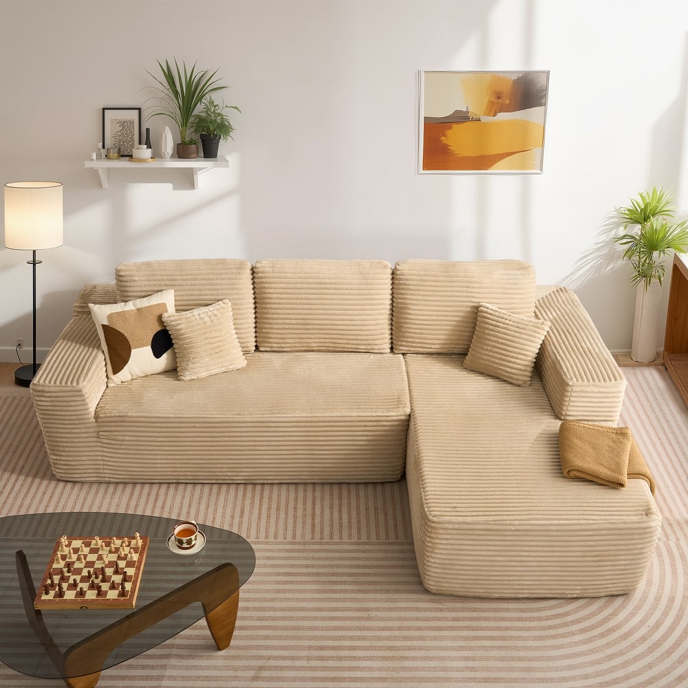 HOOOWOOO Modern Upholstery Chaise Sofa with Pillows for Living Room