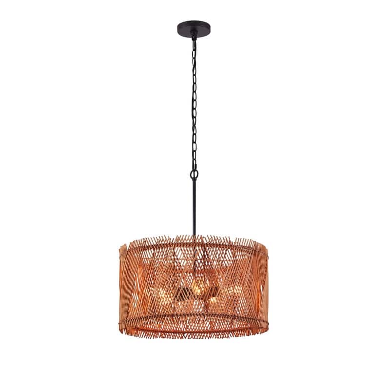 KAWOTI 5-Light Hand-made Pendant Light with Bamboo Drum Shade