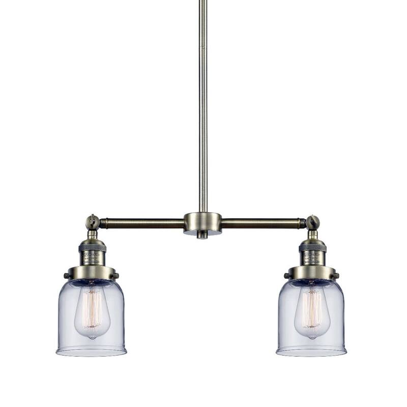 Innovations Lighting Small Bell 2 Light 21" Wide Linear Chandelier - Antique Brass / Clear