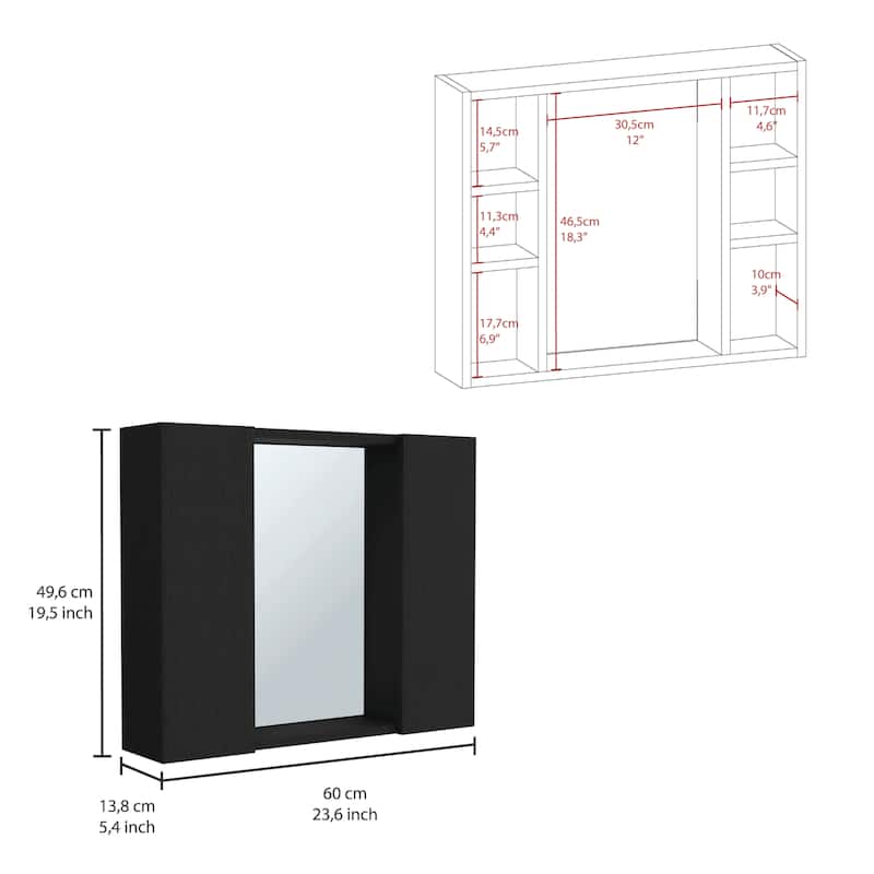 Space-Saving Medicine Cabinet with Double Doors, Mirror & External Shelf