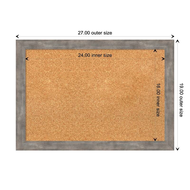 Marred Wood Framed Natural Corkboard Bulletin Board - Marred Pewter - Board Size 24x16