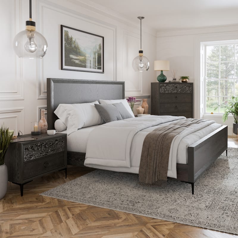 Furniture of America Fable Modern 3-Piece Solid Wood Panel Bedroom Set - Queen - Espresso