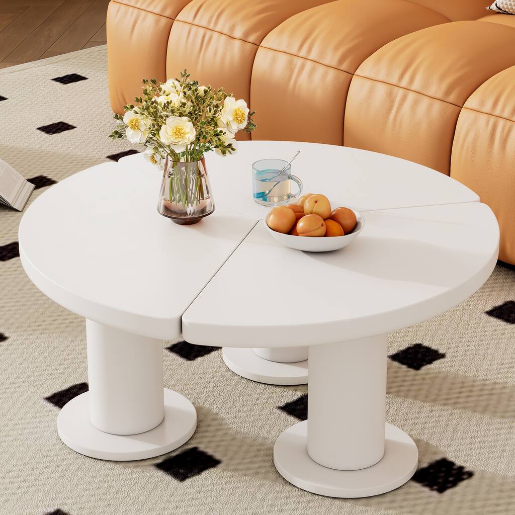 39.4" Round Petal-Shaped Coffee Table with 3 Thick Legs and Sleek Round Edges
