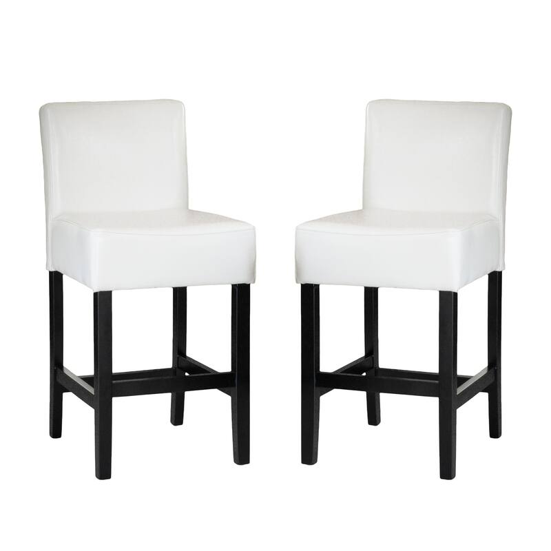 Lopez 26-inch Ivory Leather Counter Stools (Set of 2) by Christopher Knight Home - 22.25" D x 18.00" W x 36.50" H