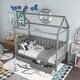 preview thumbnail 3 of 7, Gray Twin Size Pine Wood House Bed with Drawers, Fence-shaped Guardrail