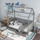 preview thumbnail 3 of 21, Twin Size Wooden House Bed, Bed Frame with Fence-Shaped Guardrail