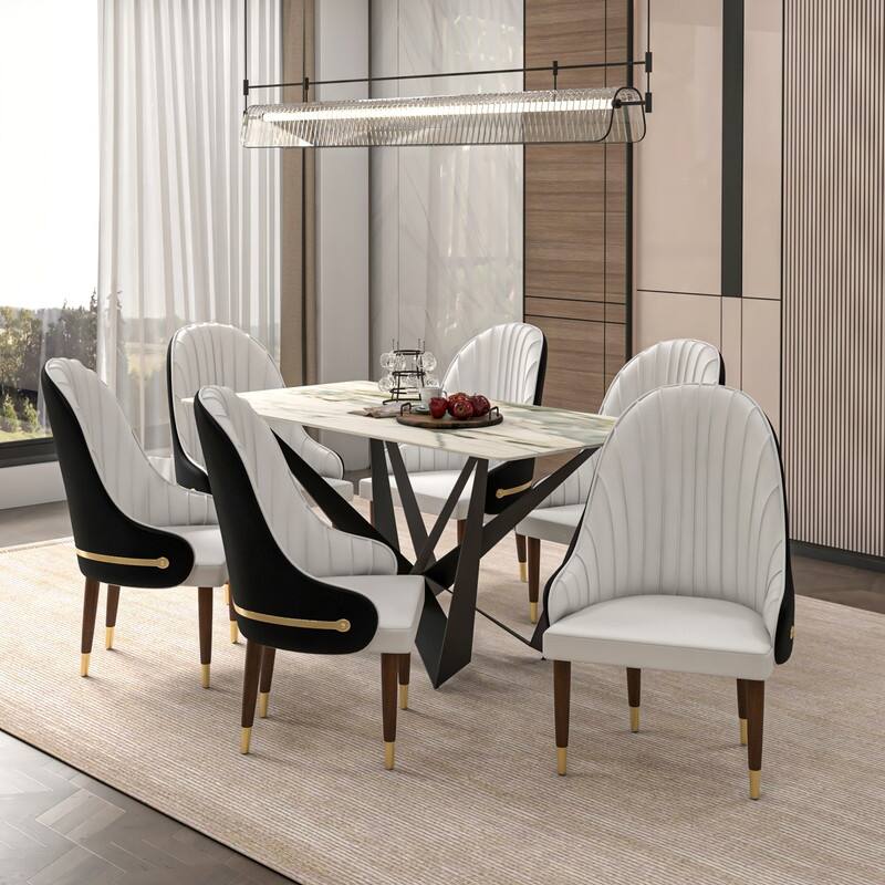 Elara Dining Chair Upholstered in Leather with Ripple Back Design Set of 2