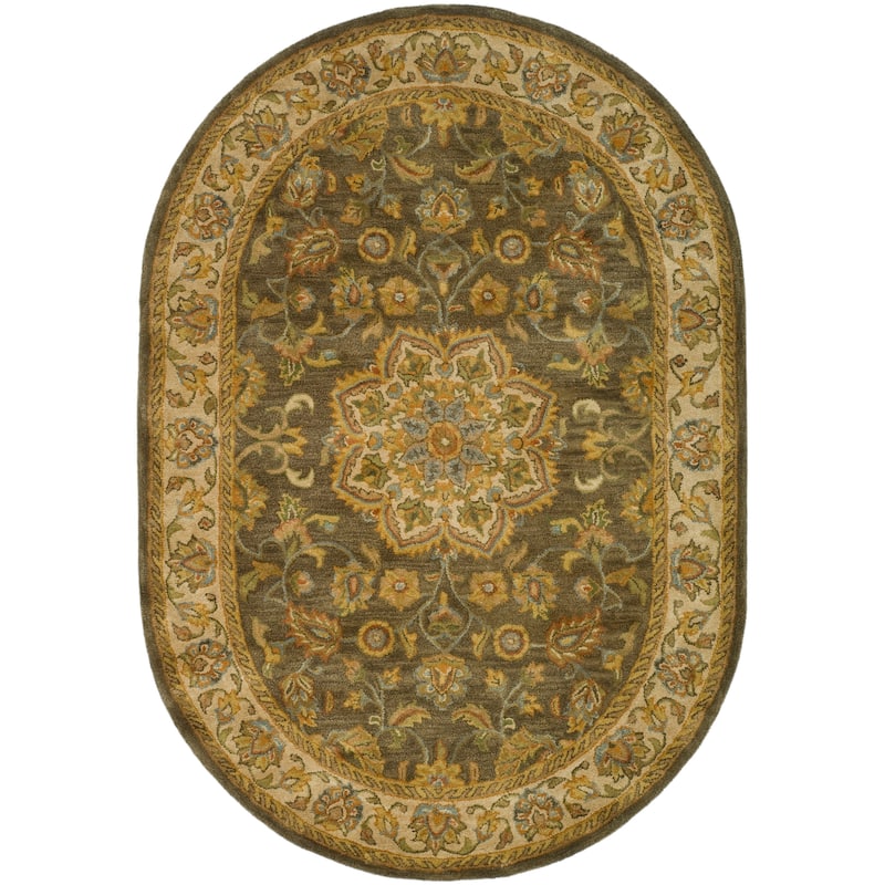SAFAVIEH Heritage Tracie Hand-tufted Wool Oriental Area Rug - 7'6" x 9'6" Oval - Green/Taupe