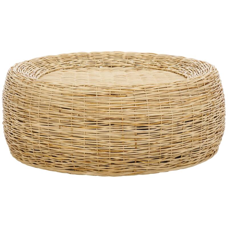 SAFAVIEH Mordekai Rattan Round Coffee Table, Fully Assembled - 32"W x 32"D x 13"H