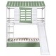 preview thumbnail 15 of 13, Wood Twin over Twin Size House Bunk Bed with Convertible Slide and Trundle, Bunk Bed Frame w/Slats Support, Pitched Roof, Window