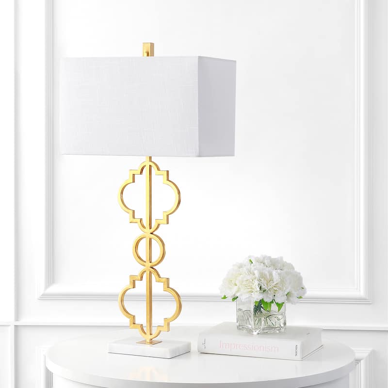 Miami 32" Iron Ogee Trellis Modern LED Table Lamp, Gold by JONATHAN Y