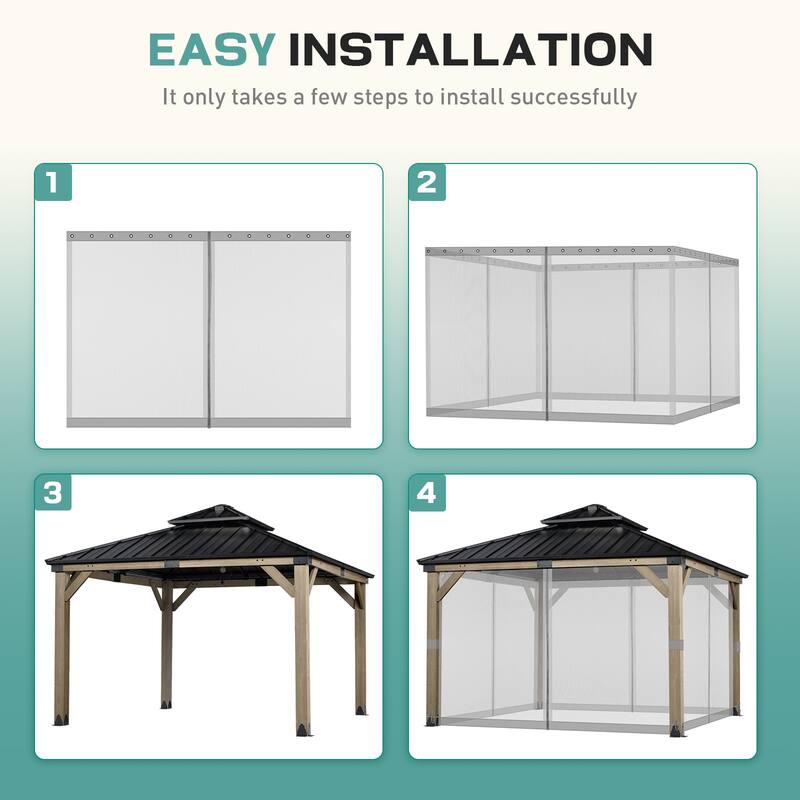 Aoodor 12'x12' Replacement Gazebo Mosquito Netting 4-Panel Sidewalls