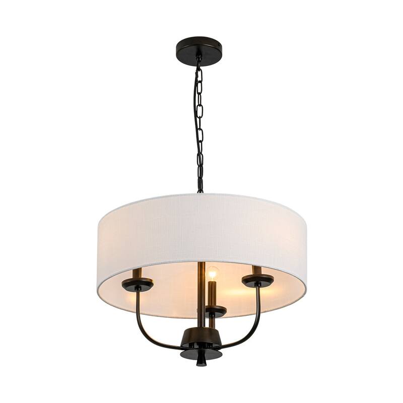 Rustic 3-Light Swoop Arm Drum Pendant with Fabric Shade - N/A