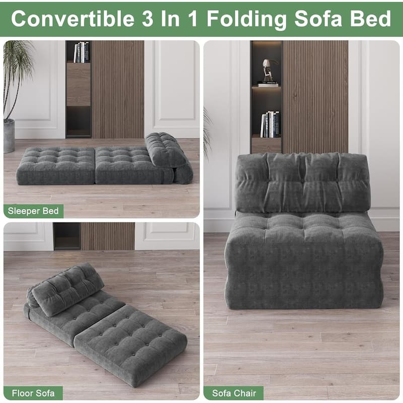 Portable Floor Folding Sofa Bed, Convertible Sleeper Chair for Living Room
