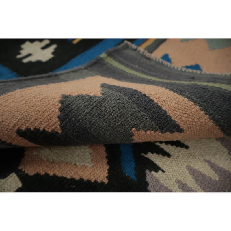 Hand Woven Oriental 100% Wool Carpet Southwestern Tribal Navy Blue & Blues Kilim Area Rug - 6' 11'' X 4' 5''
