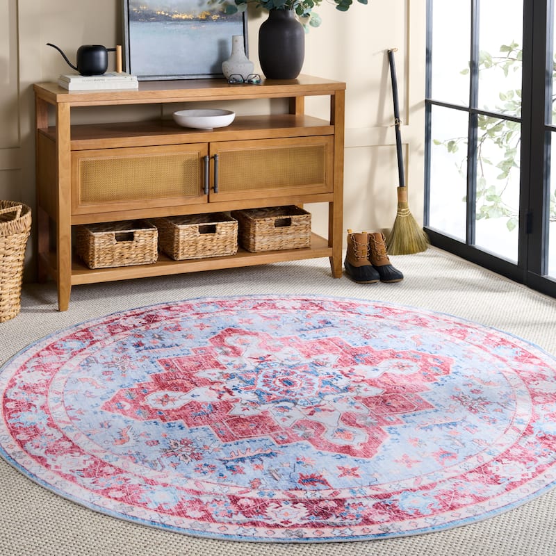 Martha Stewart Savastina Machine Washable & Slip Resistant Rug - 6' Round - Red/Blue