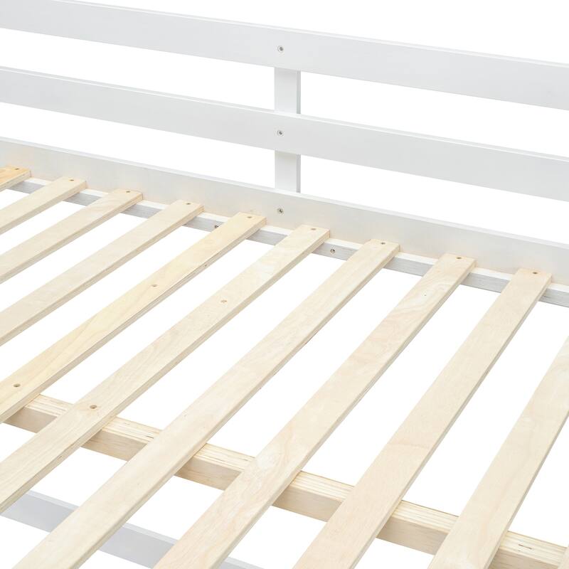 White Full Over Full Bunk Bed with Ladder, Space-Saving Design, Sturdy Pine Frame