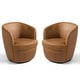 preview thumbnail 19 of 56, 2 Set Faux Leather Club Swivel Barrel Accent Chair