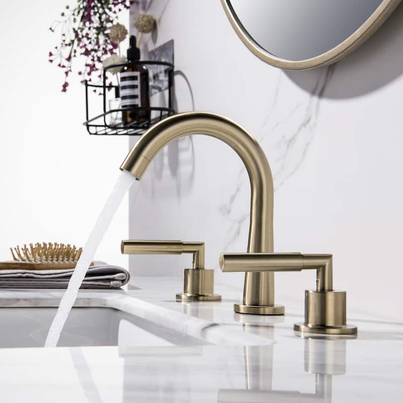 Luxury 2-Handle Gold / Black Bathroom Sink Faucet 3 Hole Widespread In Brass - Gold