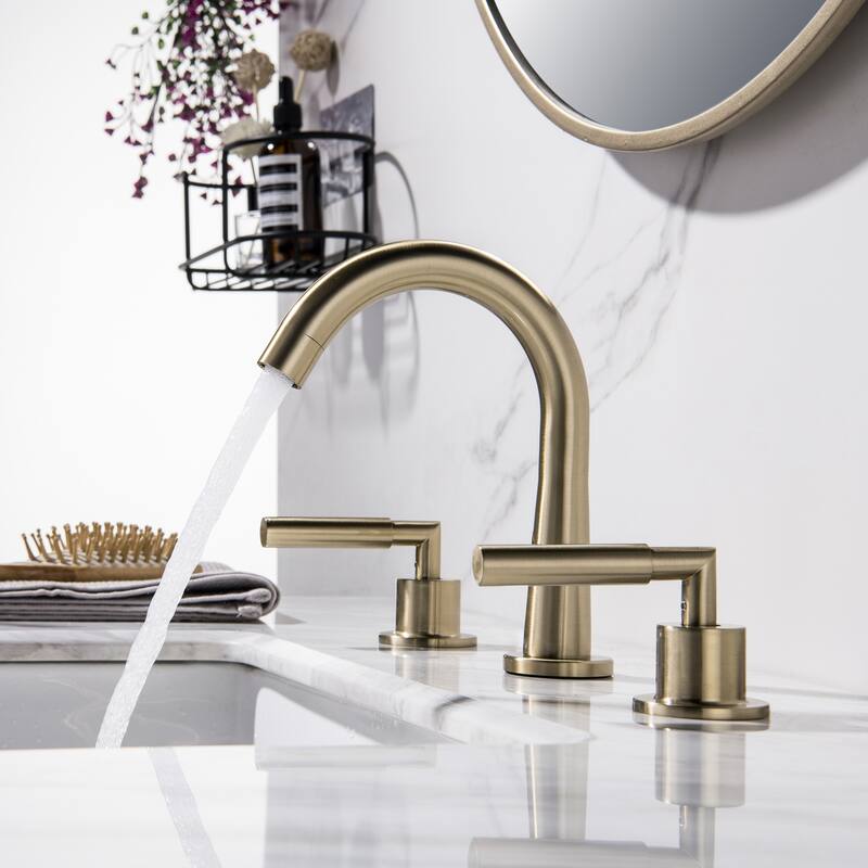 Modland Luxury 2-Handle Gold Bathroom Sink Faucet 3 Hole Widespread In Brass