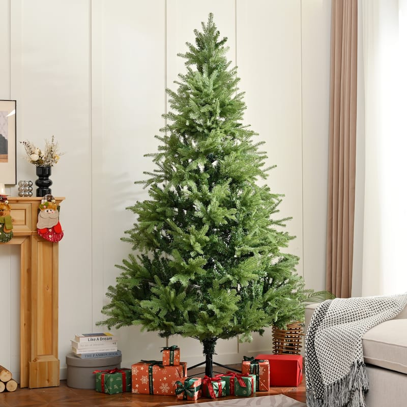 Premium Unlit Green 7FT PE PVC Mixed Christmas Tree Hinged Design, Dense Branches Realistic Look - Green