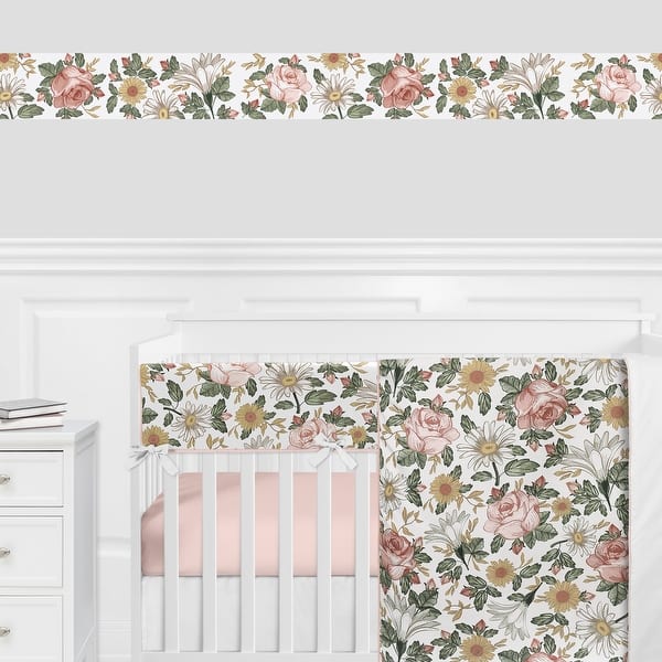 slide 2 of 3, Sweet Jojo Designs Vintage Floral Boho Wallpaper Wall Border - Blush Pink Yellow Green White Shabby Chic Rose Flower Farmhouse
