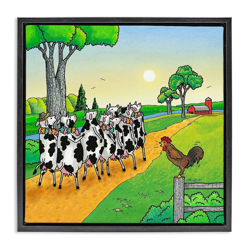 Stupell Funny Cows Come Home Framed Floater Canvas Wall Art Design By Roger Straub - 25 x 25 - Black