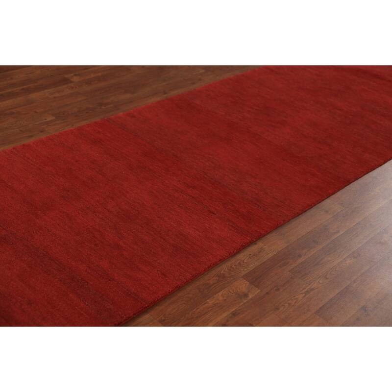 Red Modern Gabbeh Oriental Runner Rug Hand-Knotted Wool Carpet - 3'4" x 16'2"