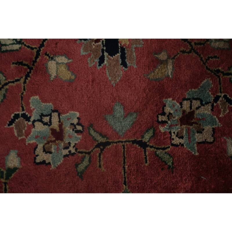 Hand Knotted Oriental 100% Wool Carpet Traditional All-Over Pink Sarouk Area Rug - 9' 9'' X 8' 0''