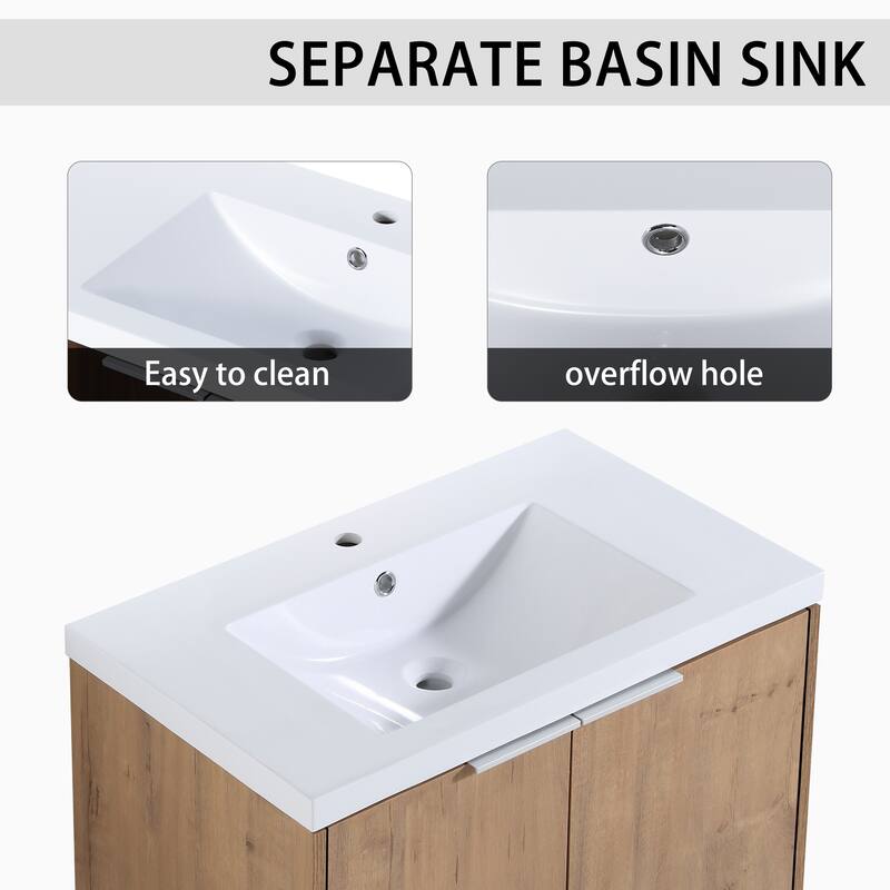 24x18 Floating Bathroom Cabinet with Sink, Soft-Close Doors & Metal Handles, Ideal for Small Bathrooms
