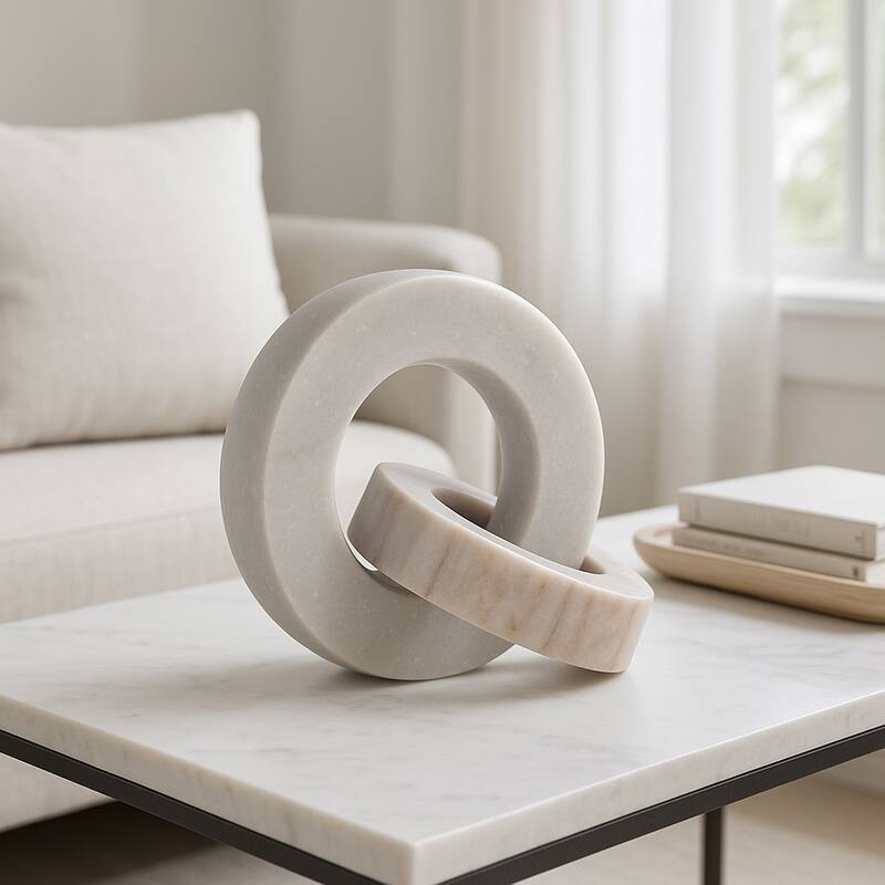Marble Decorative Object Interlocking Ring Sculpture Modern Statue - White - 7.75" x 4.5" x 6"