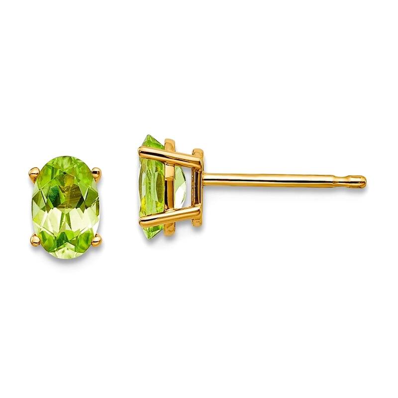 Curata 14k Yellow Gold 6x4mm Oval Genuine Gemstone Birthstone Post Earrings - Peridot