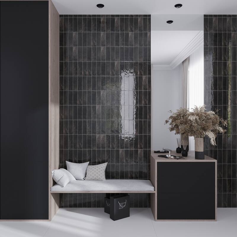 Apollo tile 2.5" x 8" Antiek Glossy Black Ceramic Tile (5.38 sq ft/case) - 38 Pack
