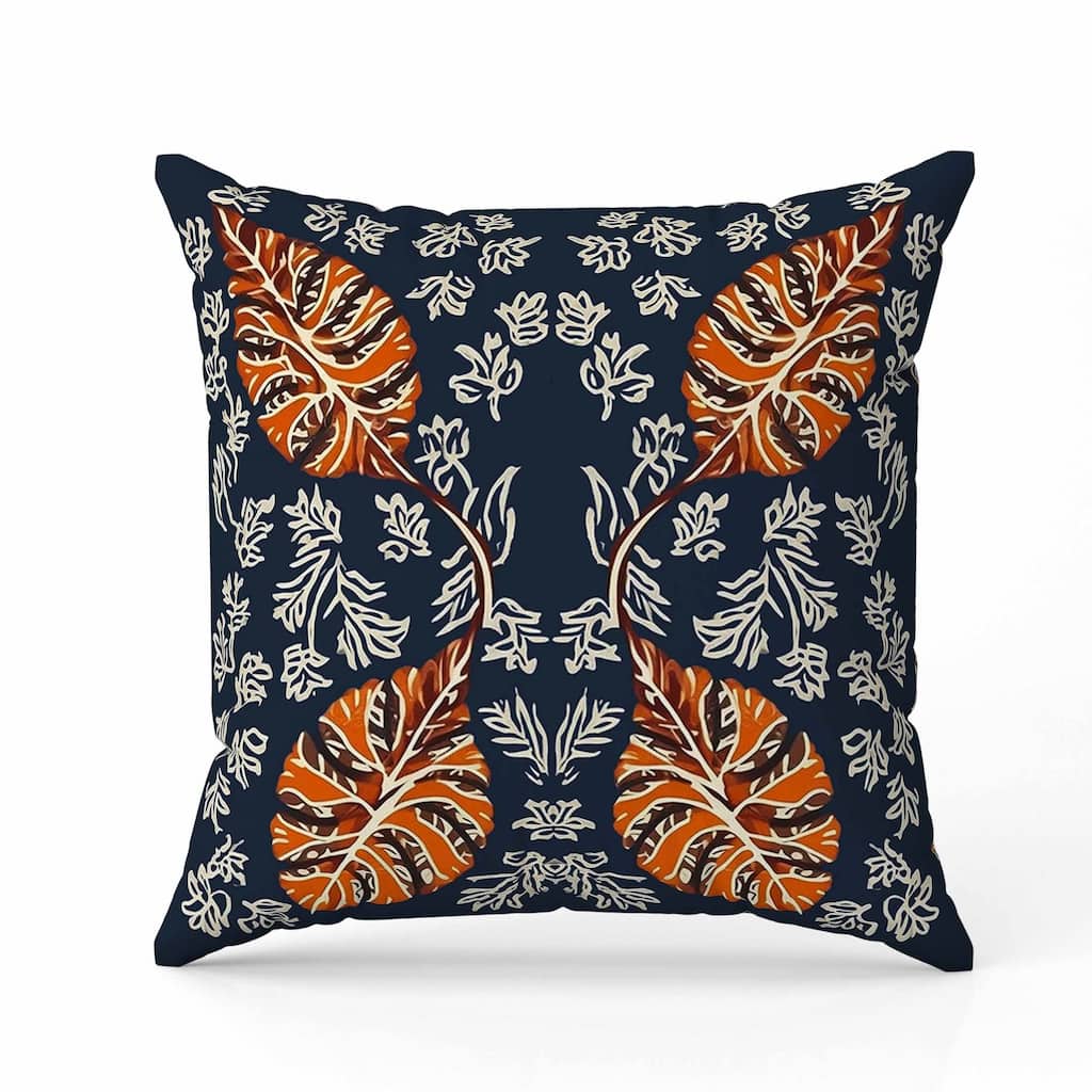 Leaf Couture Indoor/Outdoor Reversible Throw Pillow Indigo and Orange