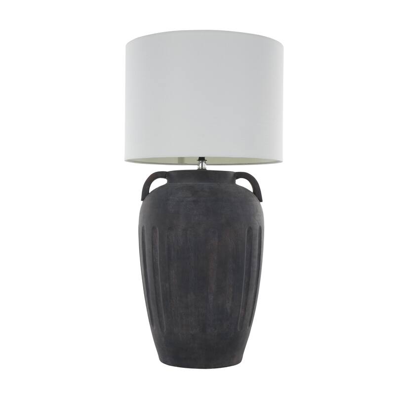 Ceramic Distressed Antique Style Pot Vase Room Table Lamp with Cream Linen Shade - Brown, Black, Cream - Roche River Decor