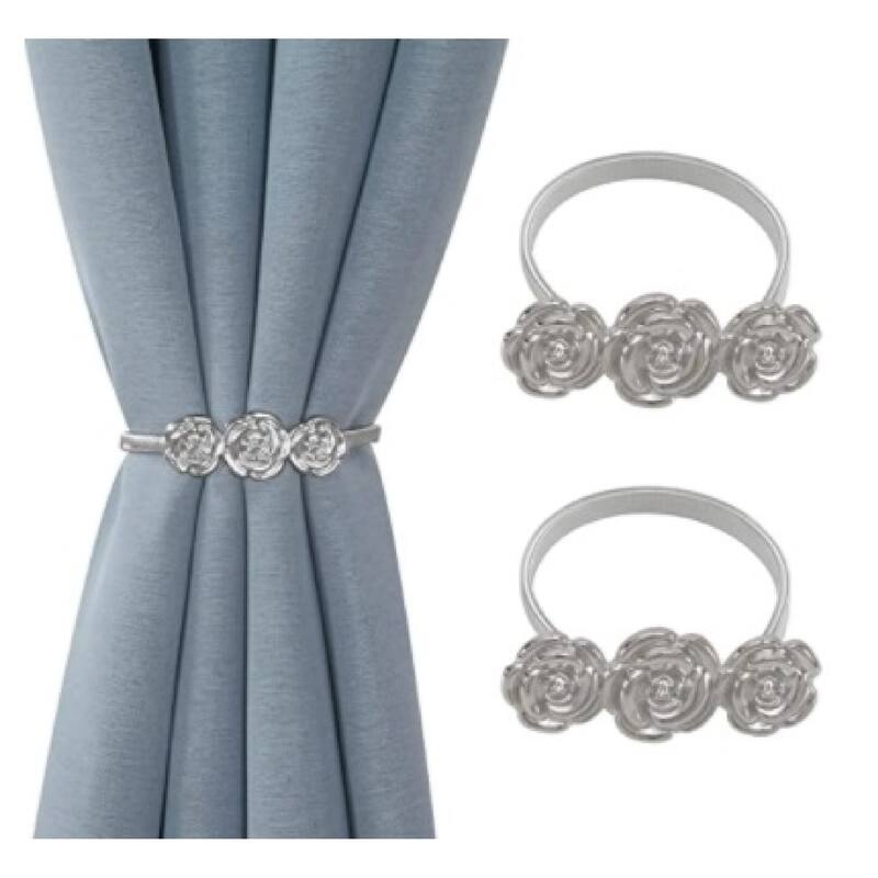 IH Casa Decor Set Of 2 Curtain Tiebacks Roses Silver