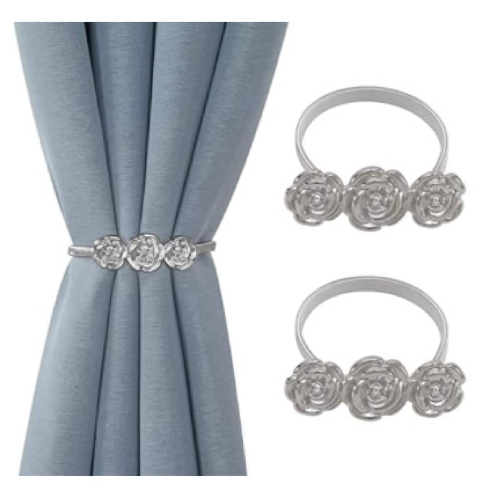 IH Casa Decor Set Of 2 Curtain Tiebacks Roses Silver