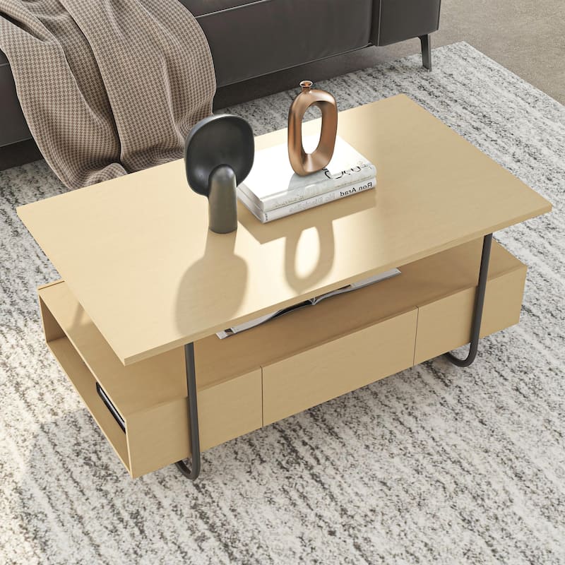 247 Shop At Home Modern Light Maple 36-inch Coffee Table with Metal Legs
