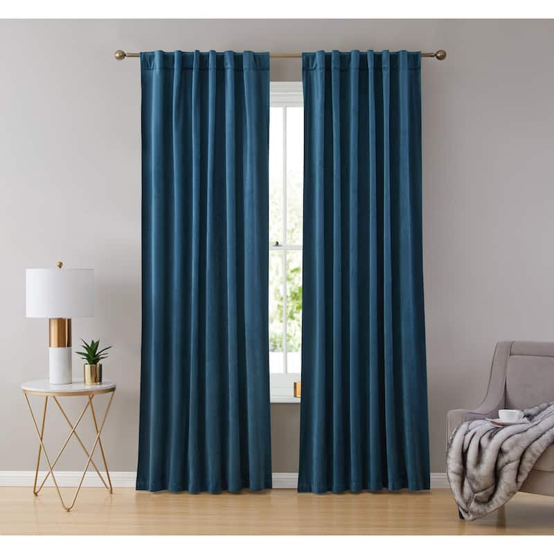 HLC.me Lopez Velvet Back Tab Rod Pocket Window Treatment Curtain Panels Bedroom & Living Room - Set of 2 - 54 W x 96 L per panel - Set of 2 - Teal Blue