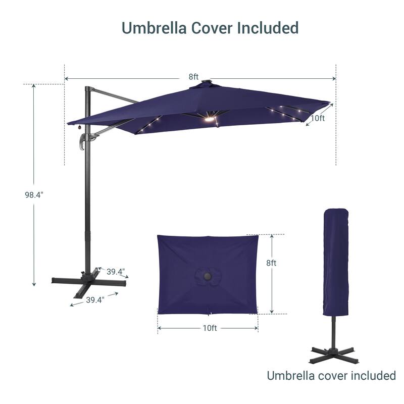 LIVOOSUN Aluminum 10x8FT LED Rectangular Cantilever Patio Umbrella